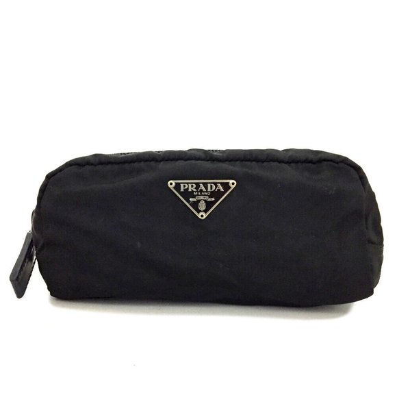 PRADA Logo Plate Nylon Cosmetic Pouch Bag /1F3198 - Picture 1 of 8